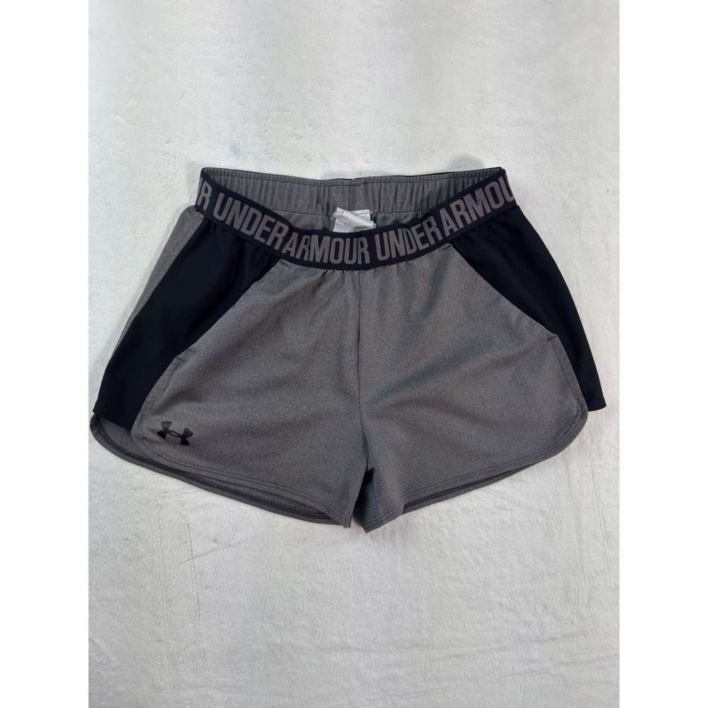 Under Armour HeatGear Gray Black Athletic Shorts Womens Small S 3in Inseam